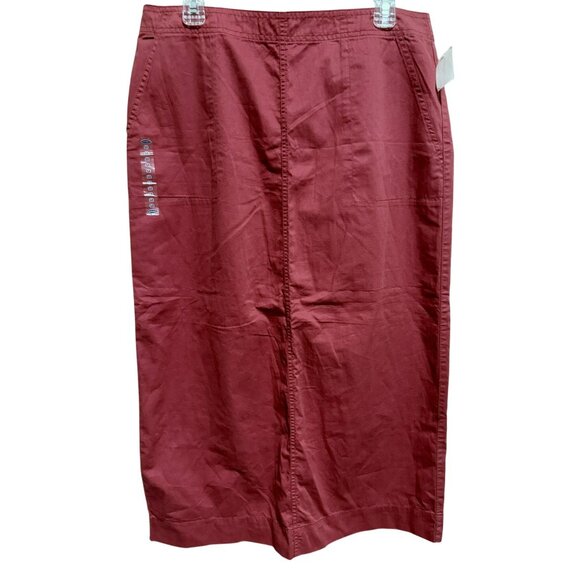 Old Navy Brick Red Cotton Maxi Skirt S 12 Side & Back Pockets, Zipper & 15" Slit - Picture 1 of 5